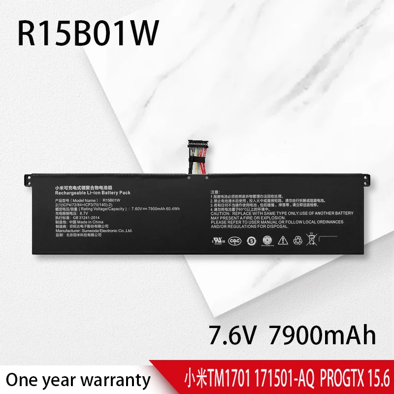 

R15B01W New Laptop Battery For Xiaomi Pro 15.6" Pro GTX Series Notebook 7.6V 7900mAh 60.4WH TM1701 TIMI TM1707 171501-AL/AF/AQ