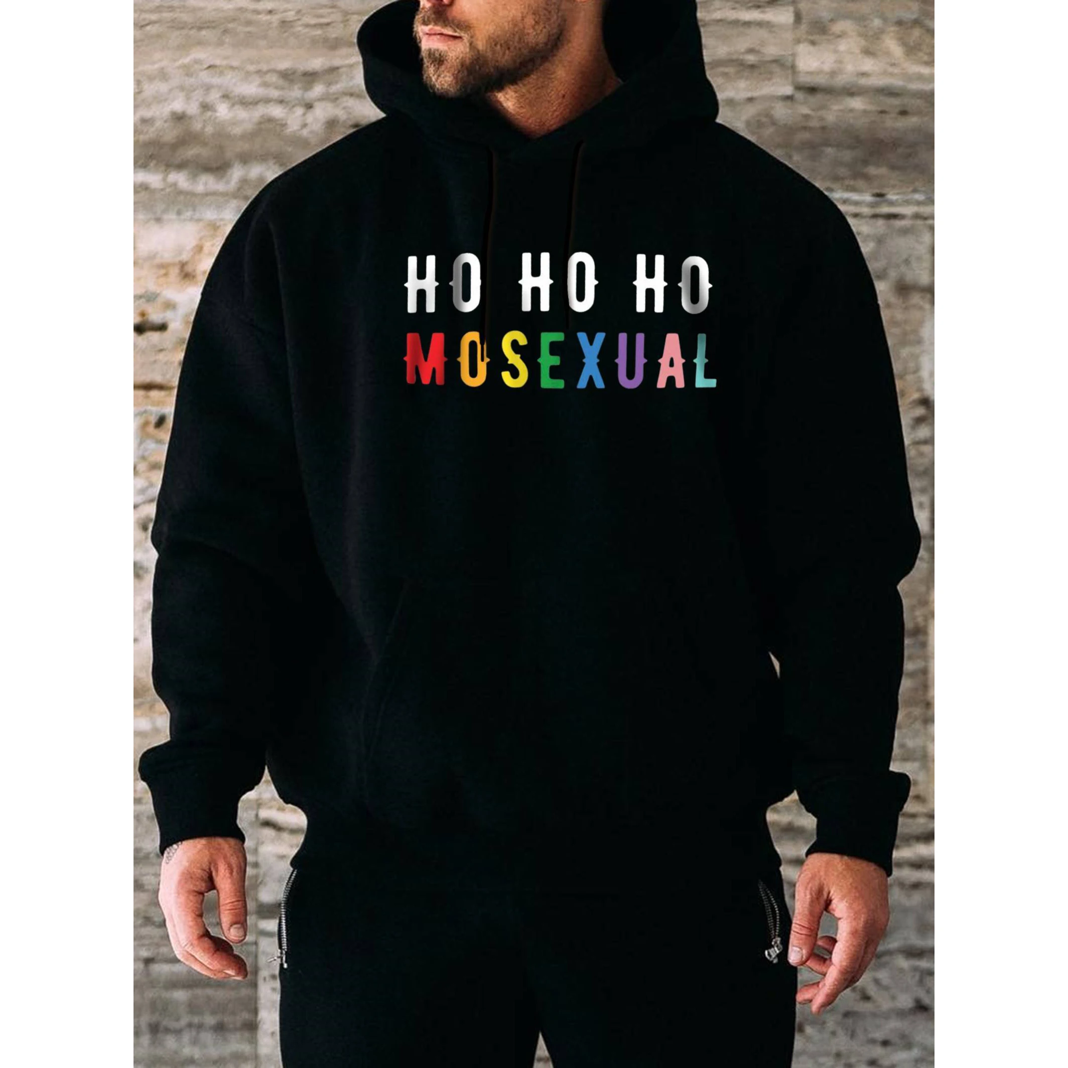 

Rheaclot HO HO HO Letter Printing Men's Casual Hoodie