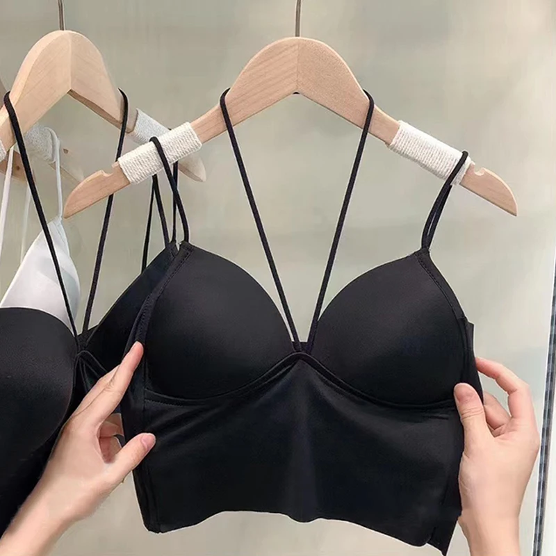 

Summer Camisole Tube Top With Pad Bra Underwear Cropped Top Streetwear Ice Silk Sleeveless V Neck Breathable Comfort