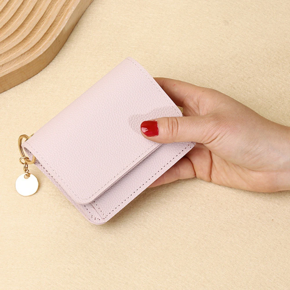 Винтажный однотонный короткий кошелек портативный двухслойный для монет женщин