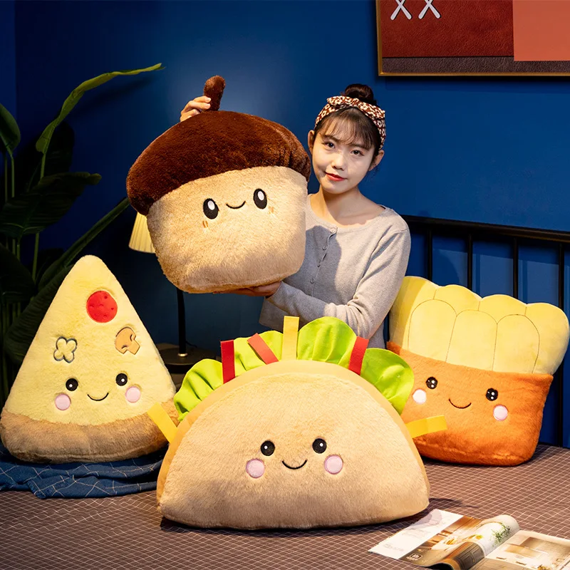 

New Home Decors Kawaii Food Pillow Cartoon French Fries Pizza Taco Pine Nut Plush ChildrenToys Sofa Cushion Gifts for Kids