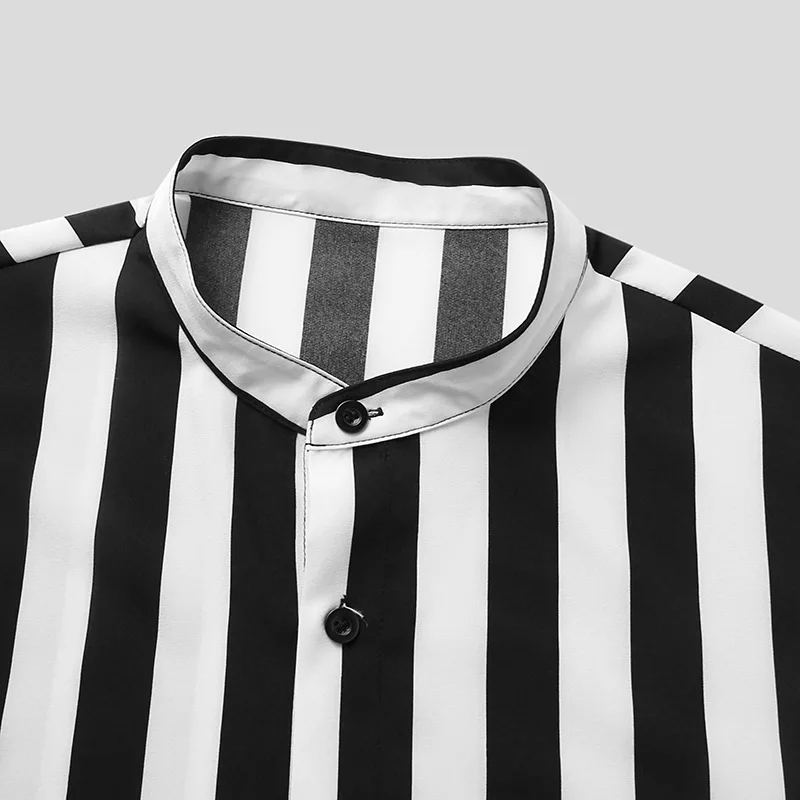 2022 summer new European and American men's casual short-sleeved shirts stand-up collar striped men's shirts
