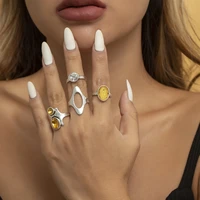 new 4pcset 2022 ring rings for women girls retro punk heart geometric charm alloy fashion korean jewelry gift party accessories