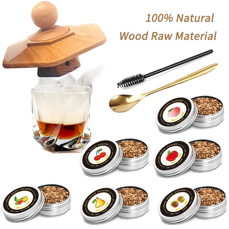 Cocktail Smoker Kit Whiskey Wooden Smoked Wood Hood Smoker For Whiskey,Bourbon,Drink,Meats Kitchen Bar Accessories Tools