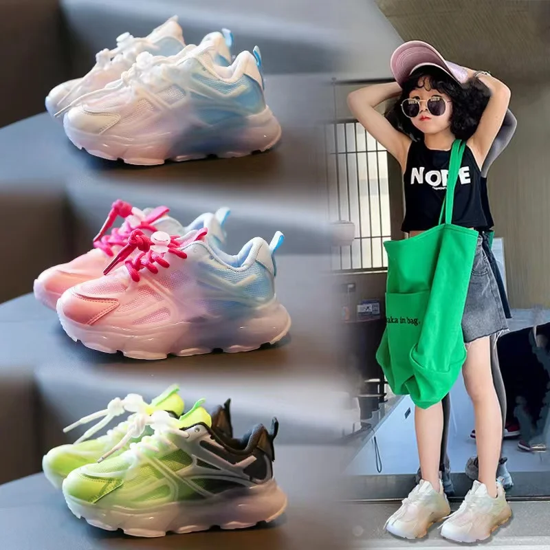 

Children's Desgin Summer Fall Sports Walking Shoes Breathable 2022 New Girls Jelly Bottom Boys Non-slip Shock-absorbing Sneakers