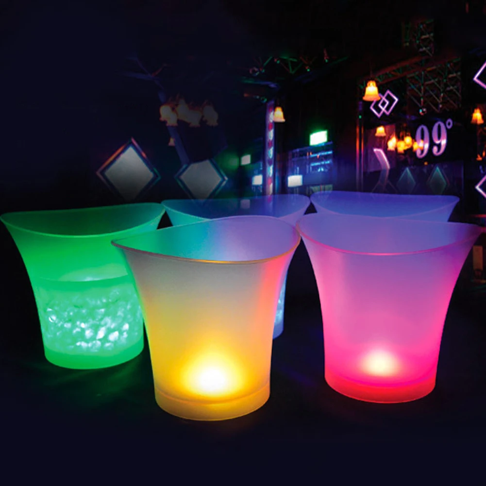 

5L Plastic Ice Barrel Waterproof LED Colorful Light KTV Nightclub Party Ice Bucket Barware for Party Gathering