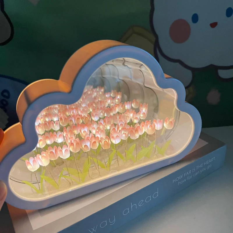 

Diy Tulip Cloud Sea of Flowers Night Light Creative Light Atmosphere Light Transparent Qixi Lovers Gift Desktop Decoration