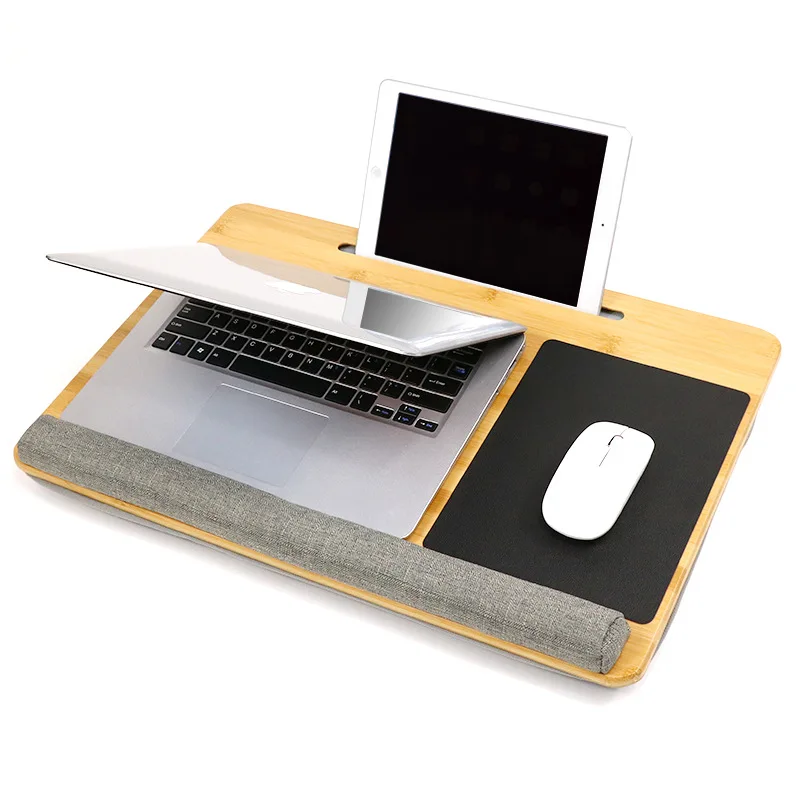 100% Natural Bamboo Platform Laptop Table with Phone Holder Mouse Pad Small Portable Notebook Desks Durable Wood Laptop Stand