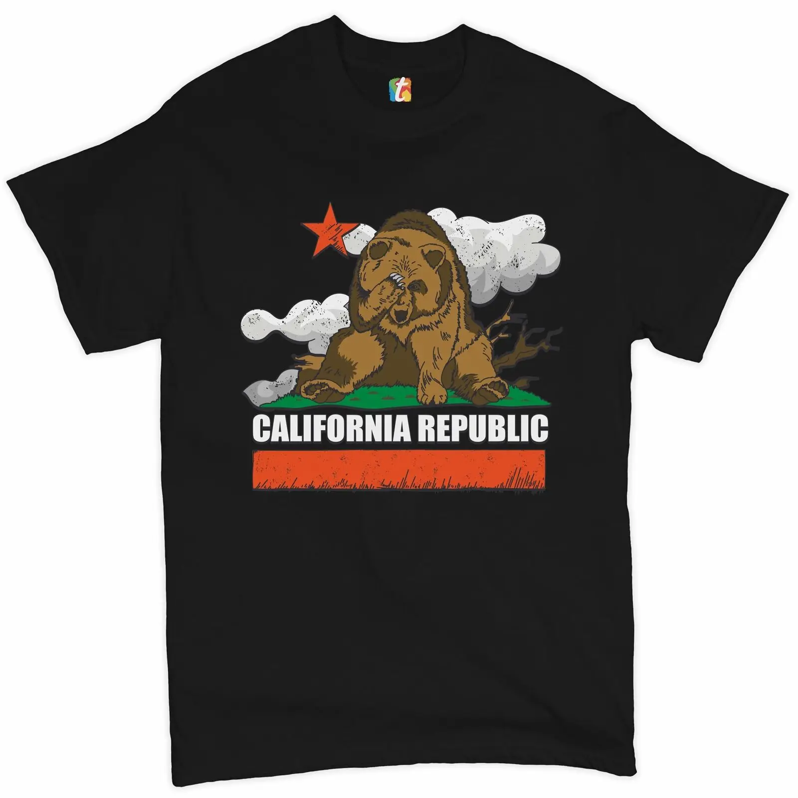 

Funny Bear Facepalm California State Flag T-Shirt 100% Cotton O-Neck Summer Short Sleeve Casual Mens T-shirt Size S-3XL