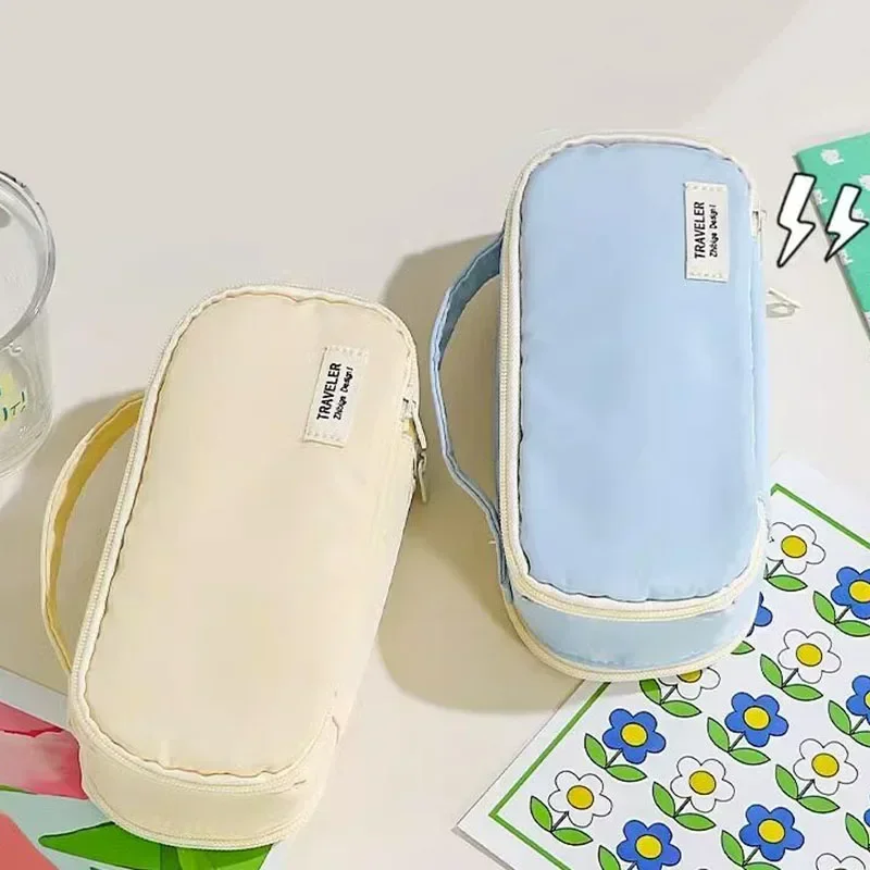 Большая вместительная фиолетовая сумка-карандаш модные корейские канцелярские