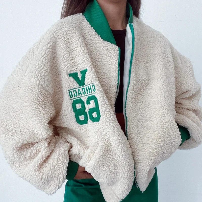 

MONMOIRA Zip-up Oversized Fur Jackets Women Winter Casual Warm Baseball Jackets Female Faux Fur Coats cwj0209-5