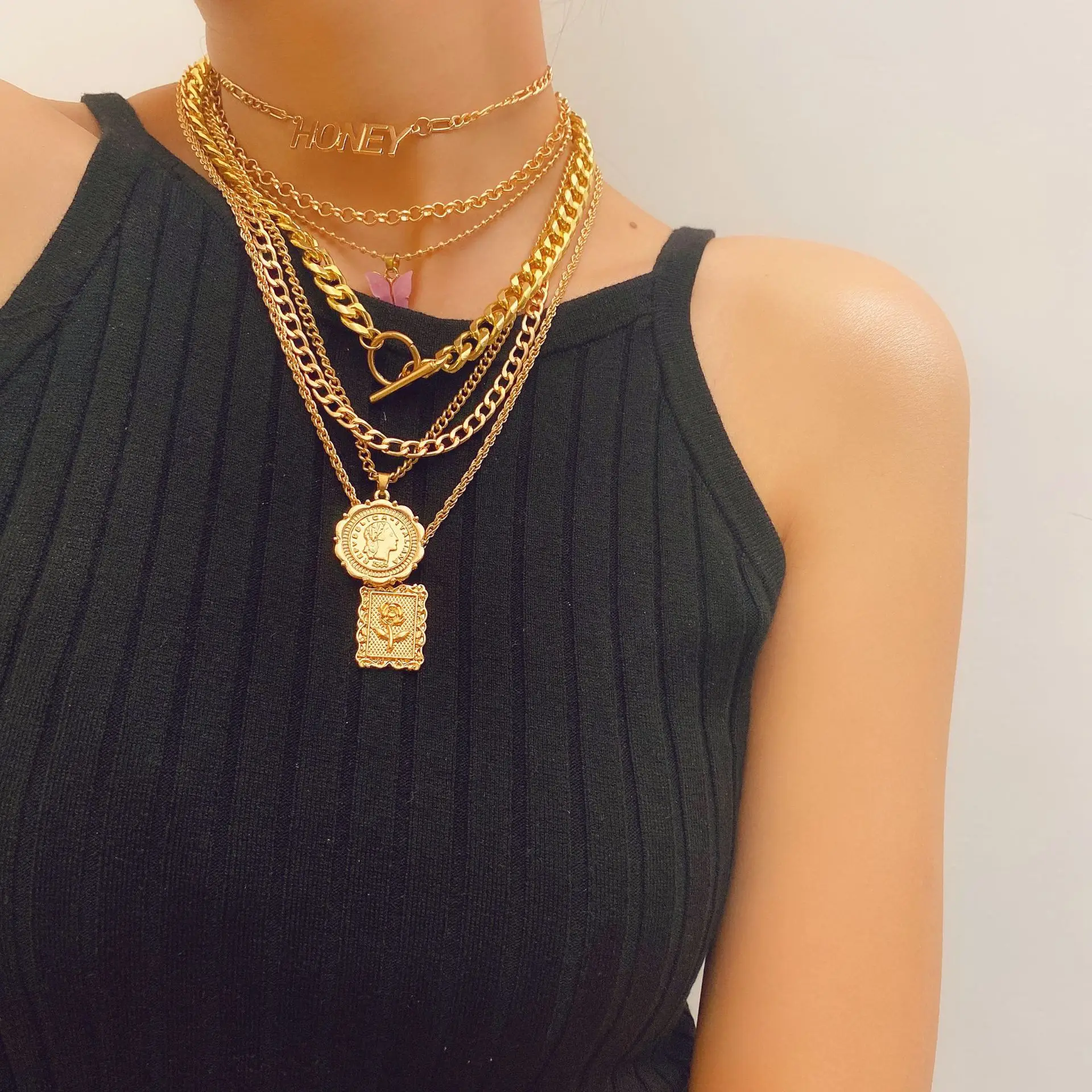 7 шт./комплект Женская цепочка с подвеской в виде бабочки