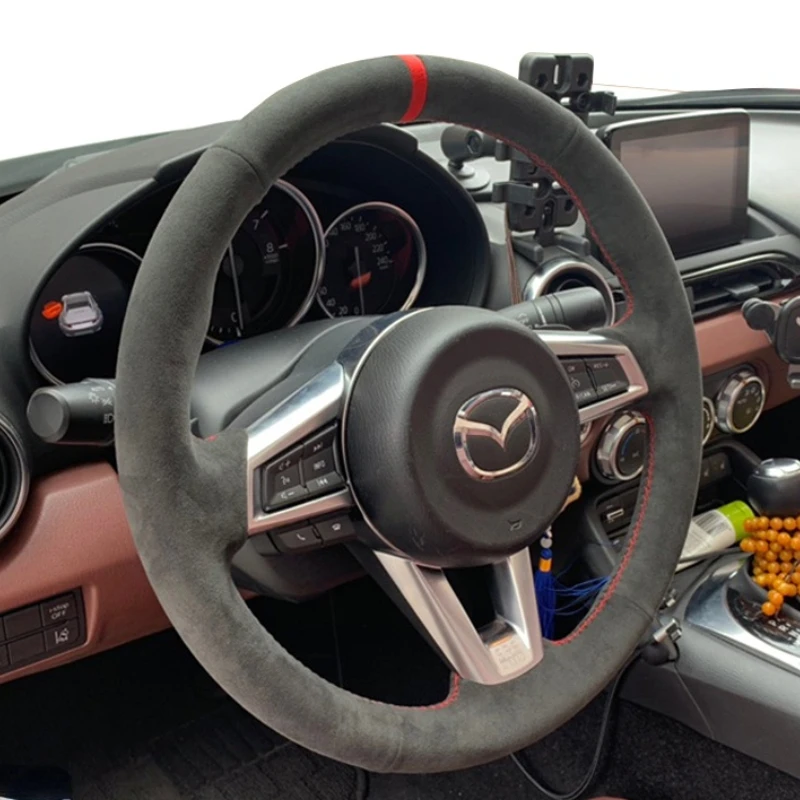 

For Mazda CX30 CX4 CX5 3 /6 DIY customized leather suede hand sewn steering wheel cover anti-skid car interior