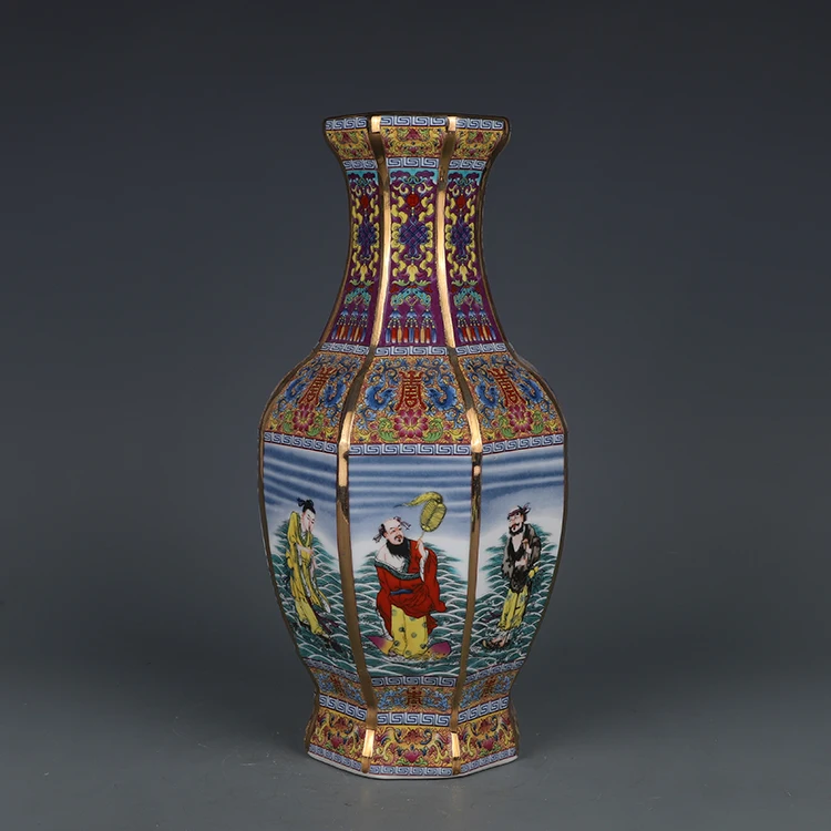 

Qianlong Pastel Eight Immortals Figure Octagonal Vase Jingdezhen Antique Porcelain Vase Home Chinese Ornaments