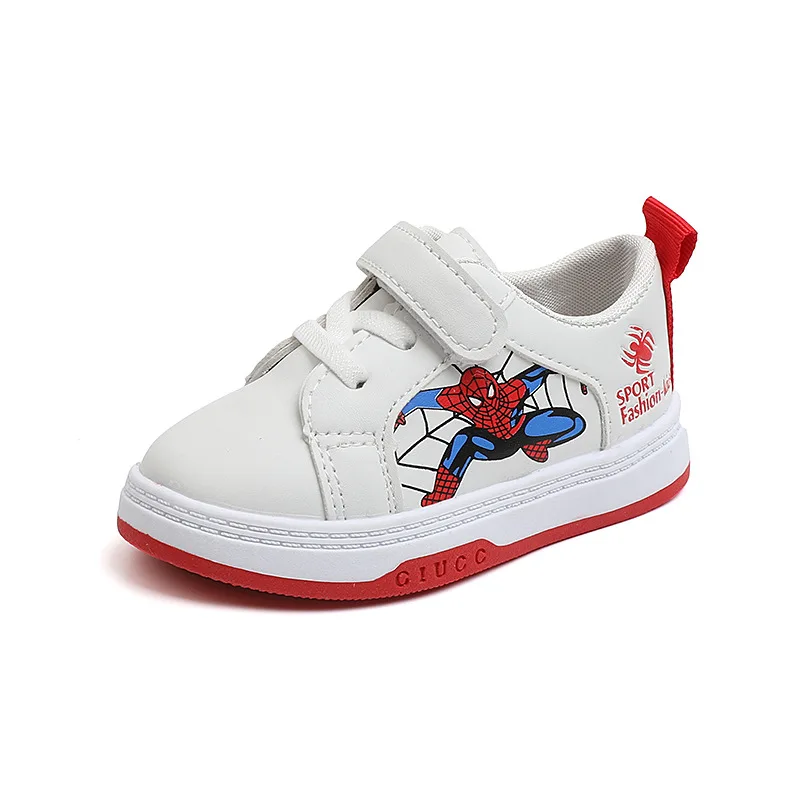 Детские Нескользящие кроссовки Kdis мягкая подошва мультяшный Человек-паук белые