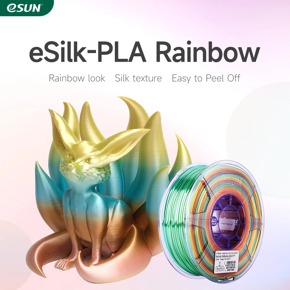 ESUN-filamento PLA de seda para impresora 3D, 1,75mm, Metal, Arco Iris, respetuoso con el medio ambiente, colorido, 1KG
