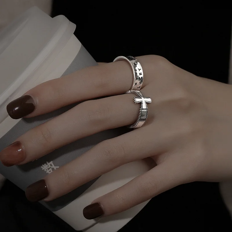 

Gothic Geometry Ring Lettering Square Crucifix Finger Hoop Hip Hop Dark Cool Handsome Individual Ring Women Men Teenager Jewelry