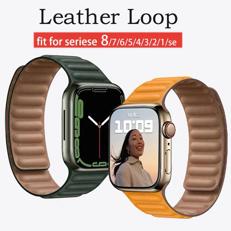 Оригинальный кожаный браслет для Apple watch band Series 8 7 6 SE 44 40 42 мм магнитный iWatch ultra 49 5 4