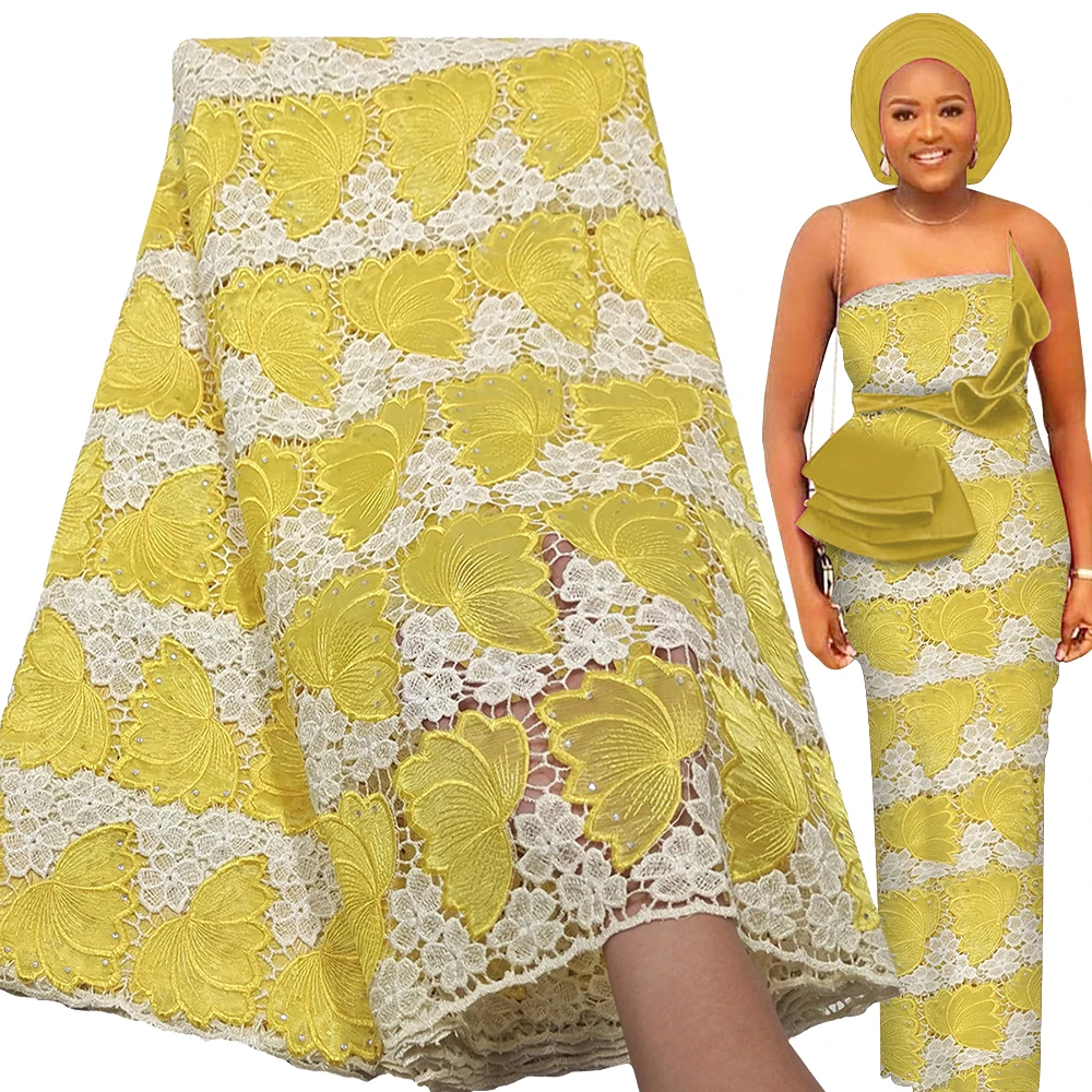 

Bestway New Nigerian Water Soluble Lace Fabric 5 Yards 2022 High Quality Women Party Stone Soft Embroidery African Lace Fabric