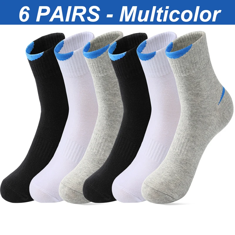 6Pairs/Lot  High Quality Combed Cotton Men's Socks Black White Casual Breathable Solid color Sport Socks EUR 38-45