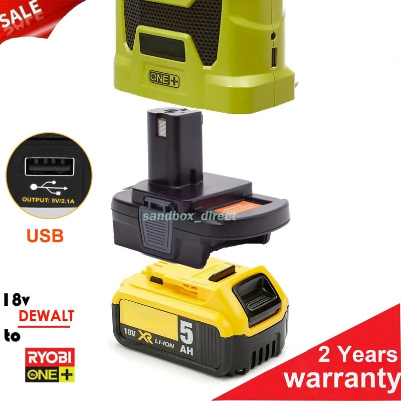 

NEW Adpter for Dewalt 18V/20V Battery Adapter to Ryobi 18v Battery Tool Accessory With USB Port