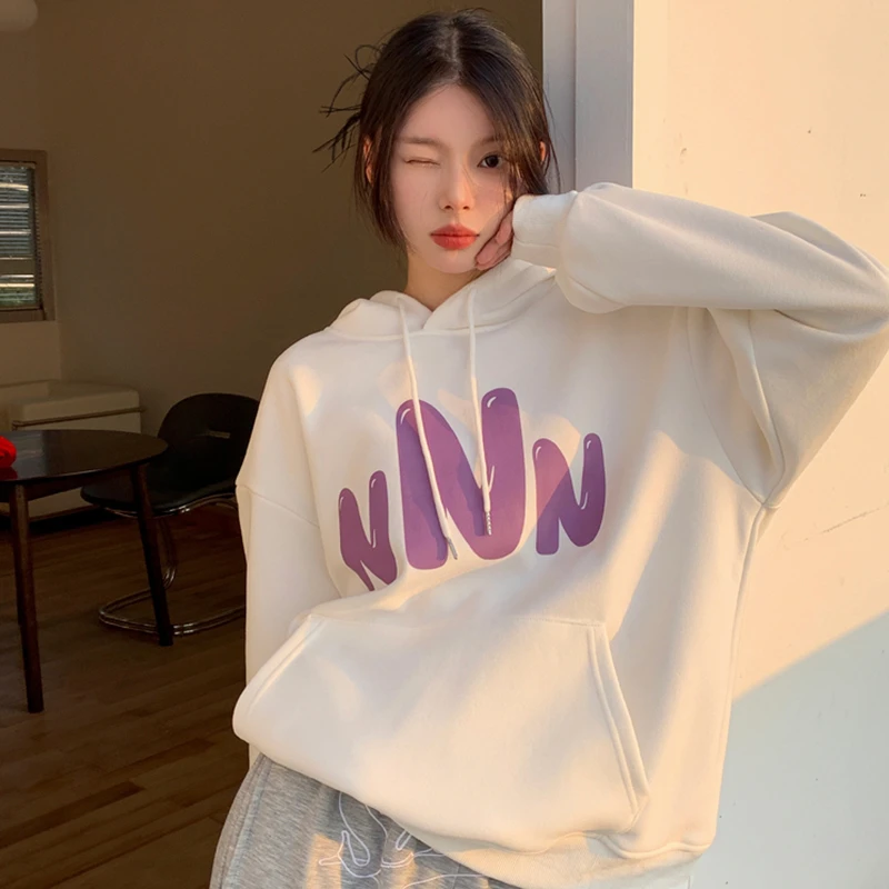

Harajuku Letter Printing Hoodies Casual Women's Autumn Winter Streetwear Sweatshirts Loose Long Sleeve Hooded Pullover Coat