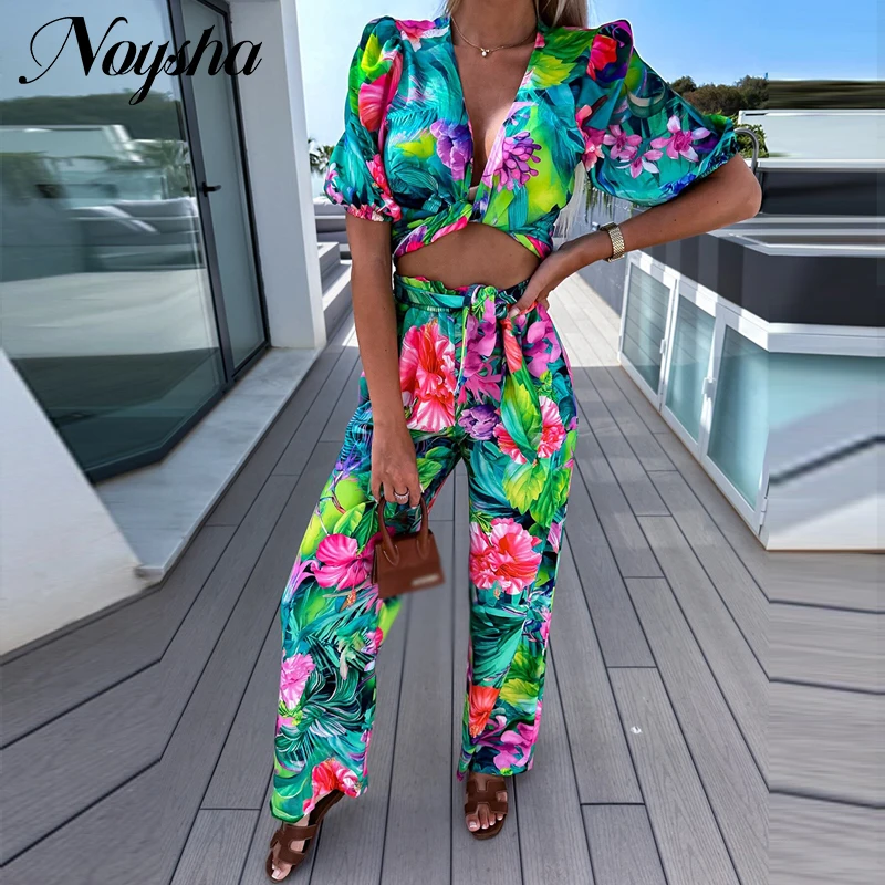 

Комплект из двух предметов, Женский костюм с винтажным принтом, V-образным вырезом и рукавом средней длины, женский весенний элегантный шикарный офисный костюм