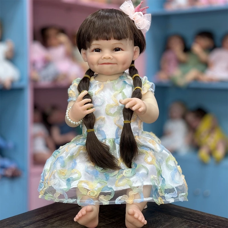 

Реалистичная кукла-Реборн, детские игрушки, 55 см, новая 3D имитация кожи, коричневые длинные волосы, мягкие силиконовые куклы-реборн для девочек, игрушка для малышей, подарок