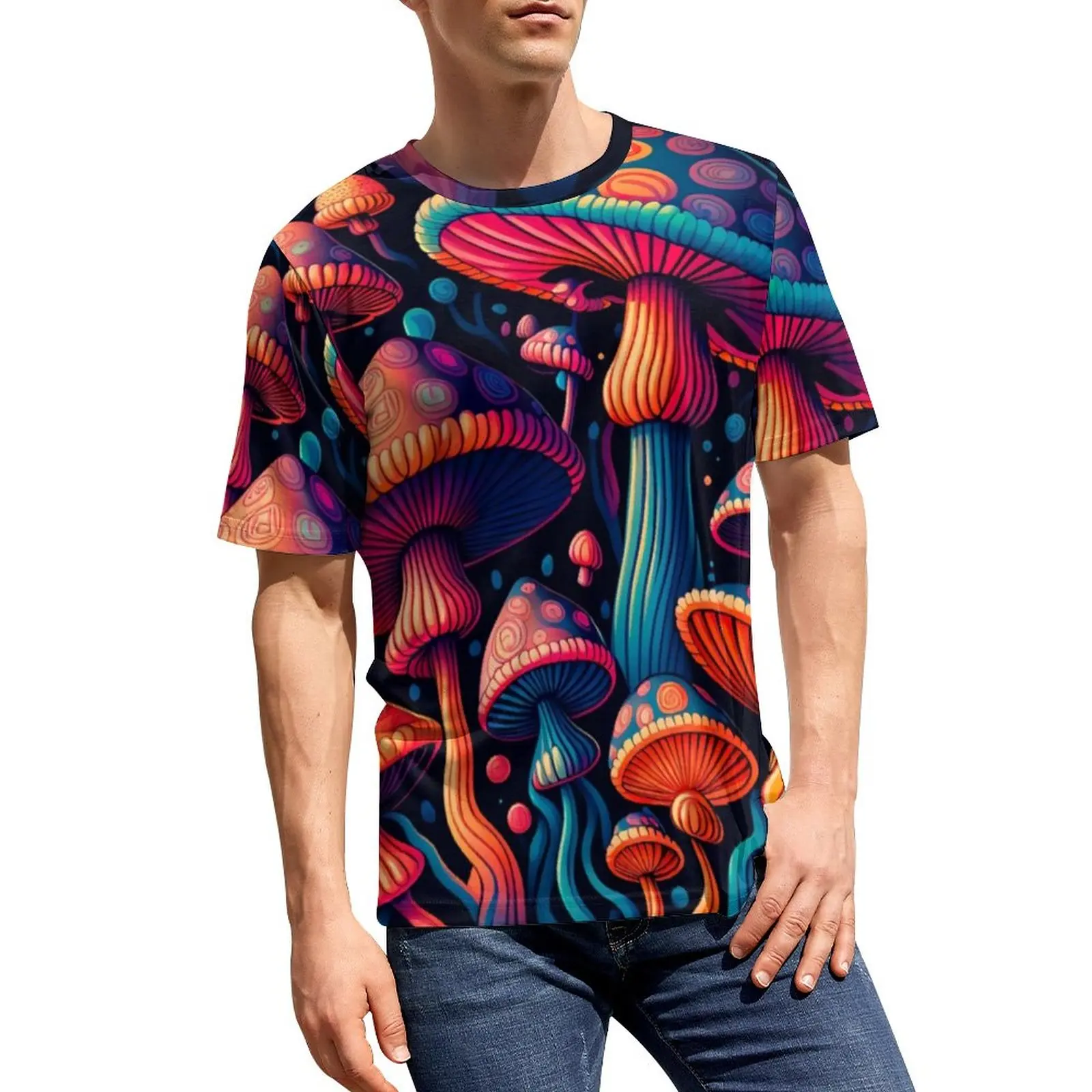 

Футболка мужская в стиле Харадзюку с принтом грибов и коротким рукавом