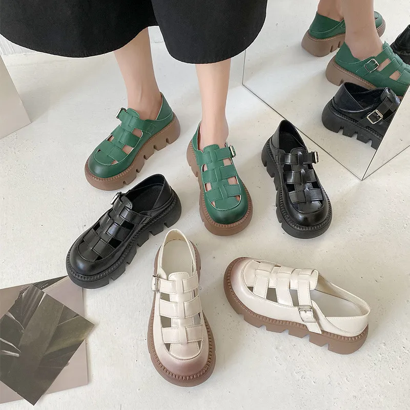 

Buckle Strap Beige Heeled Sandals Female Shoe Espadrilles Platform Med Increasing Height Muffins shoe 2022 Summer Clogs Wedge Bl