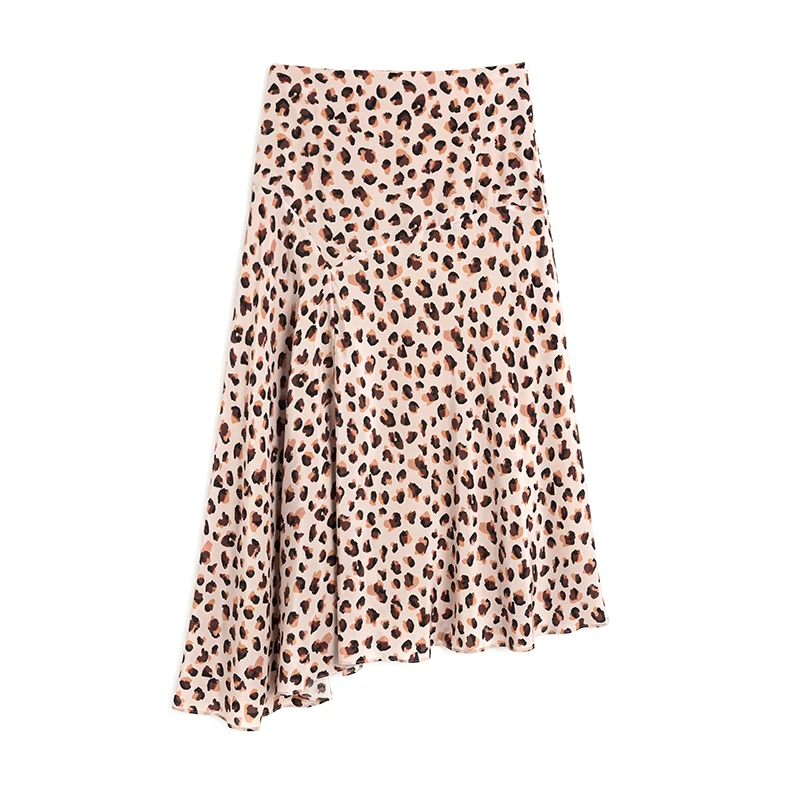 

Skirts Women Asymmetrical Design 100% Silk Printed Zipper Waist Ladies High Quality Elegant Trumpet Skirts new fashion