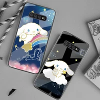 cute cartoon cinnamoroll phone case tempered glass for samsung s20 ultra s7 s8 s9 s10 note 8 9 10 pro plus cover