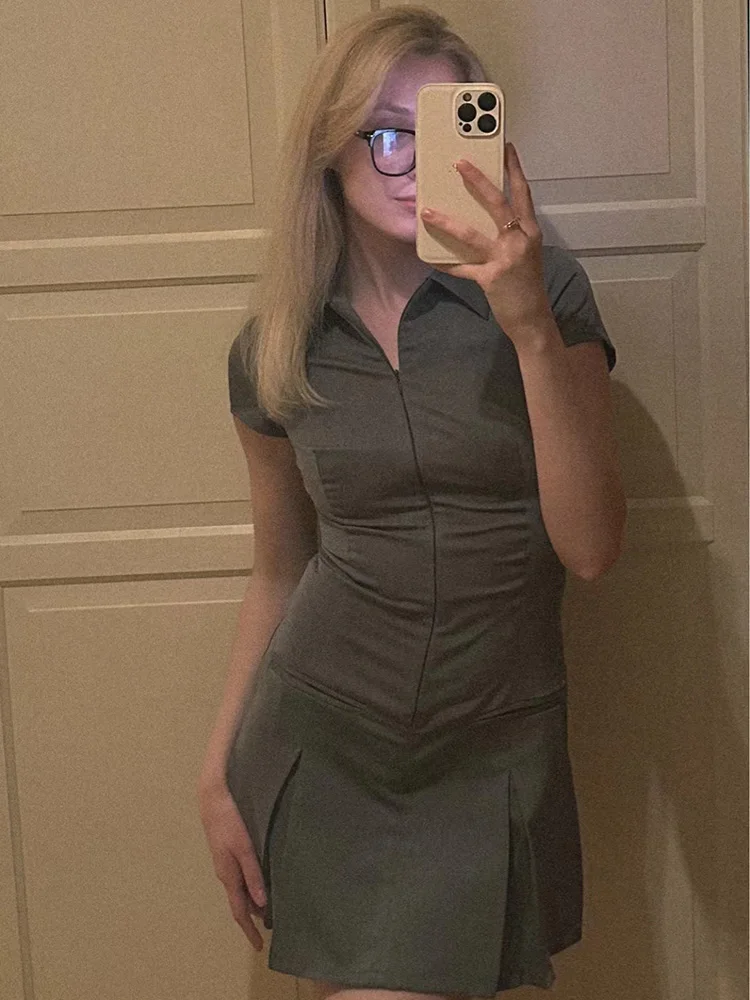 Женское офисное платье SIYANG Мини-платье Chambray в клетку с короткими рукавами и