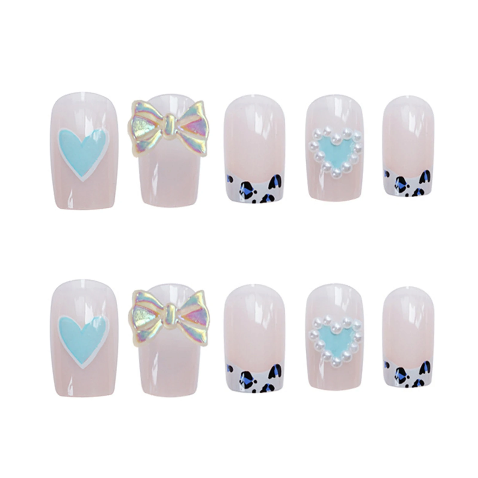 

24pcs Blue Leopard Nail Piece Glue Type Removable Long Paragraph Fashion Manicure Save Time False Nail Patch Nail Tips