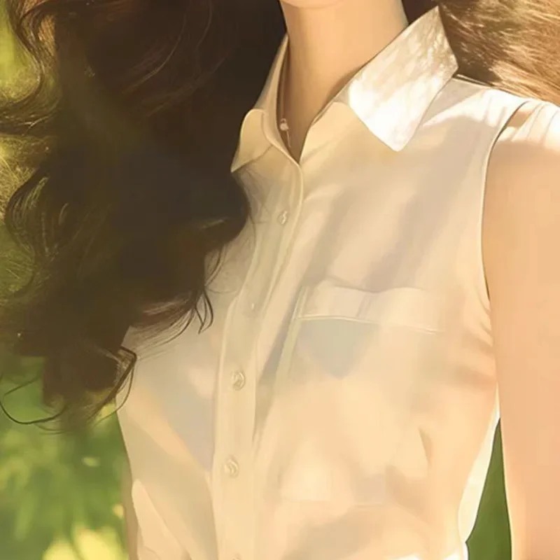 Элегантная белая рубашка без рукавов для женщин 2024 супер шикарный стильный