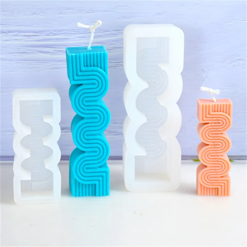 

3D Geometric Wavy Stripe Shape Candle Silicone Mold DIY Aroma Diffuser Gypsum Epoxy Resin Plaster Pendant Making Mold Home Decor