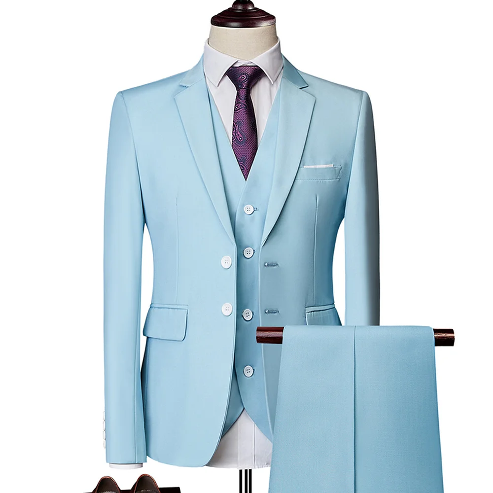 (Блейзер + брюки + жилет) классические мужские костюмы, облегающая свадебная одежда для жениха, мужской деловой повседневный костюм из 3 пред...