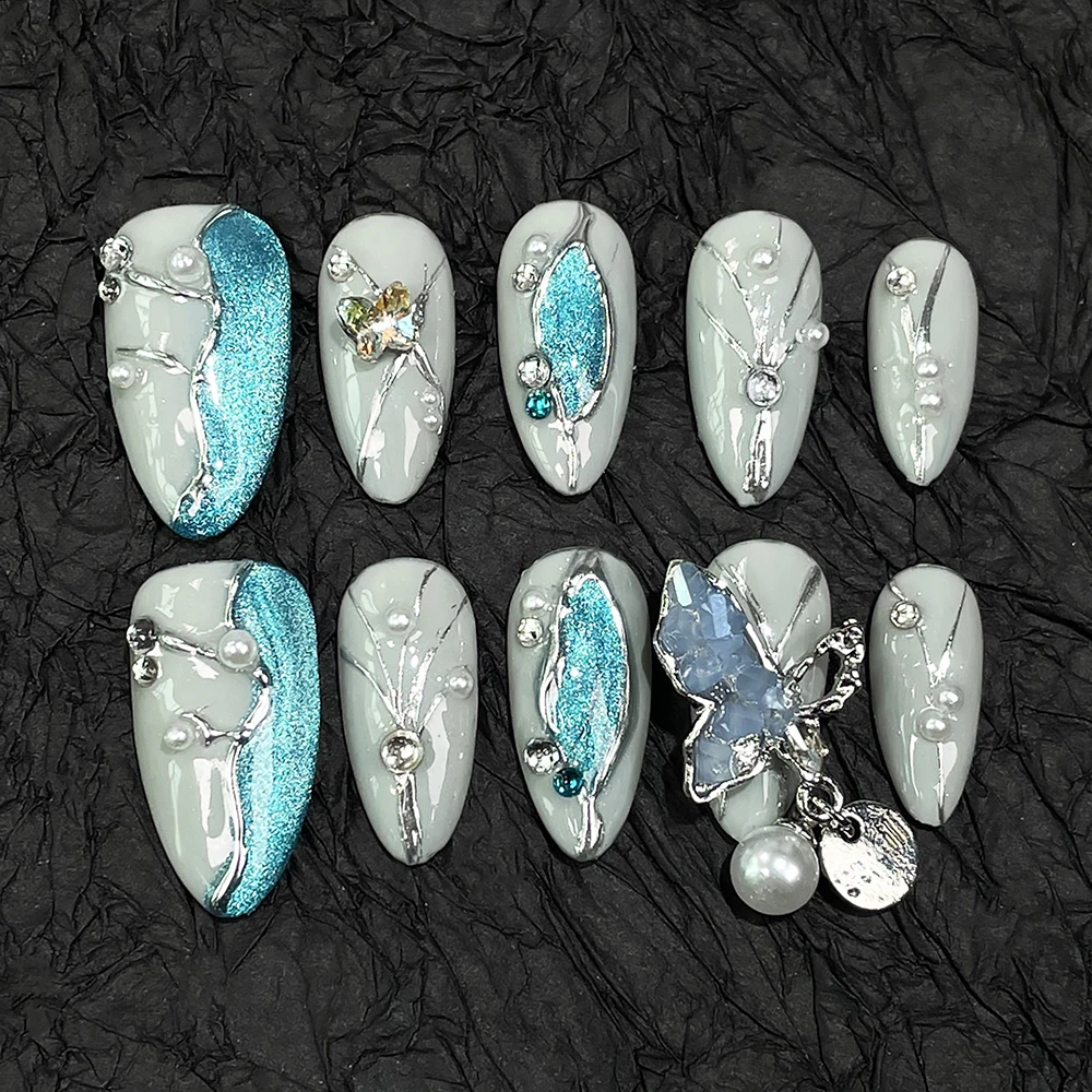 Короткие миндалевидные накладные ногти ручной работы Spice Girl креативный градиент