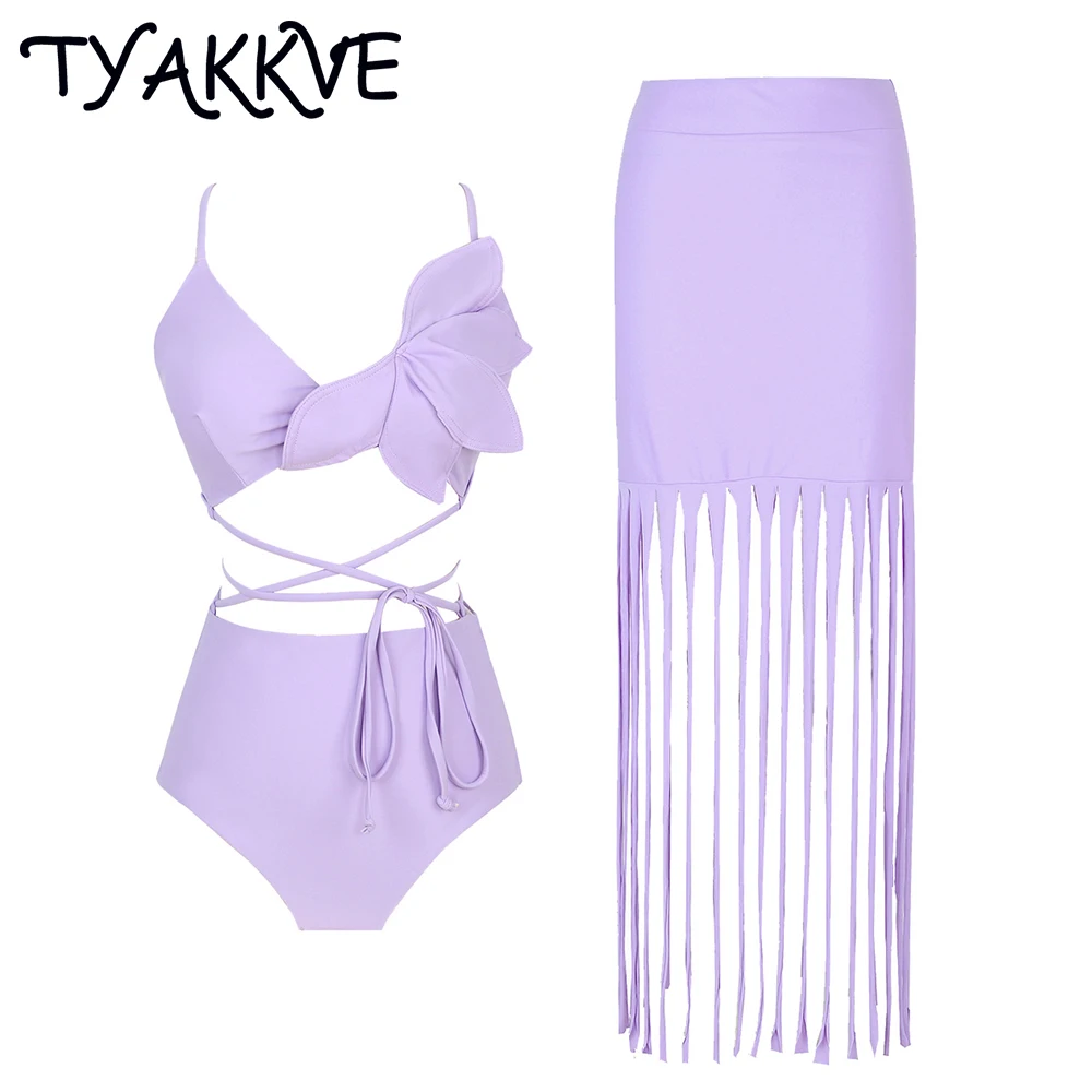 

2023 3pack Bikini with Beach Skirt Swimwear Women V Neck High Waist Swimsuit Halter Bathing Suit Beachwear Bikini Set Biquini