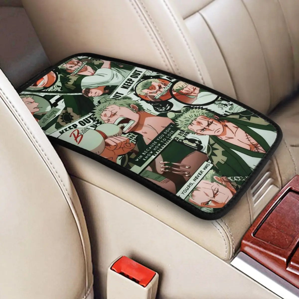 

Zoro Roronoa Anime Collage Car Arm Rest Cover Mat Leather Center Handle Box Pad Cushion Breathable Car Interior Accessories