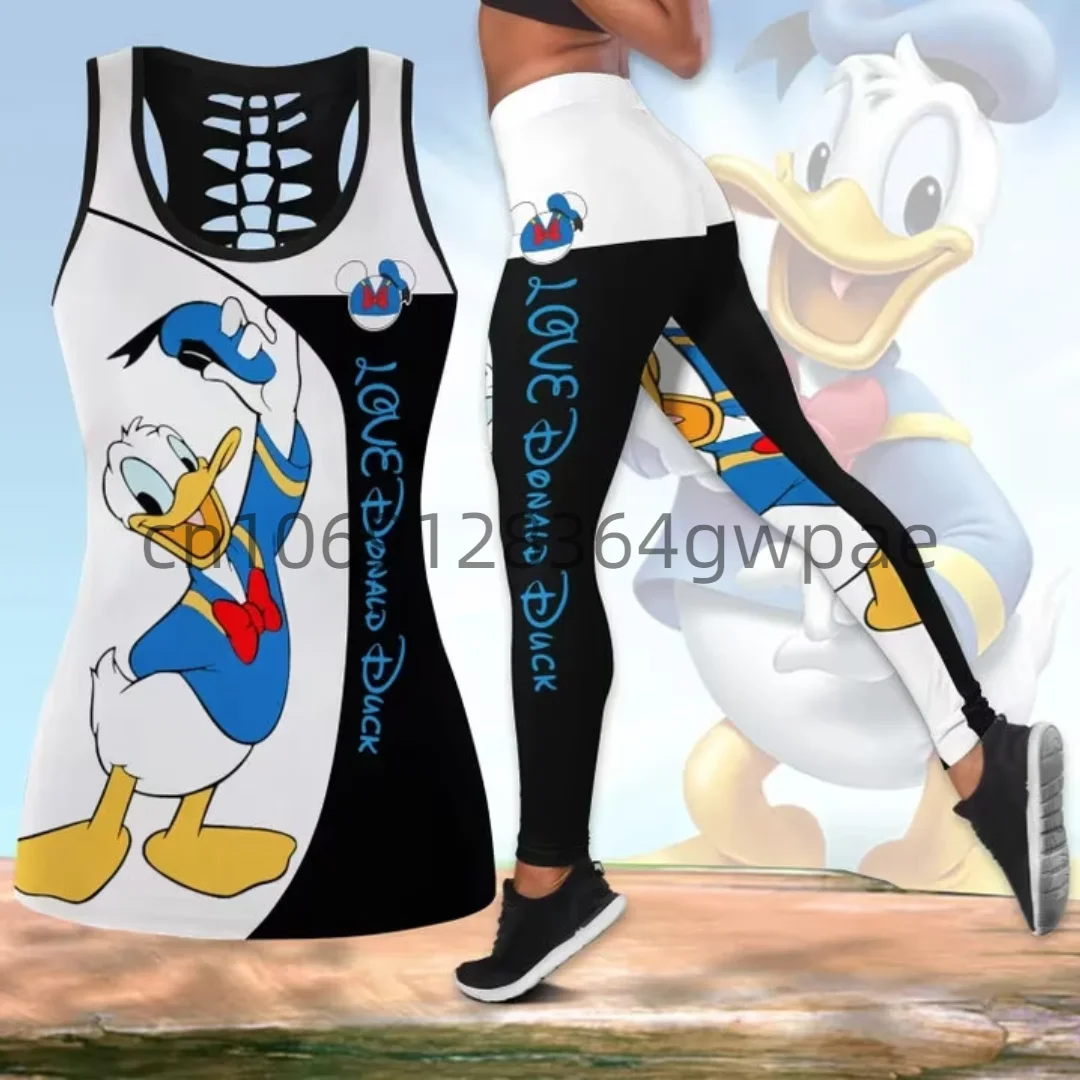 

Disney Donald Duck Women Cutout Tank Top Leggings Yoga Set Summer Fitness Leggings Tracksuit Disney Hollow Tank Top Leggings Set
