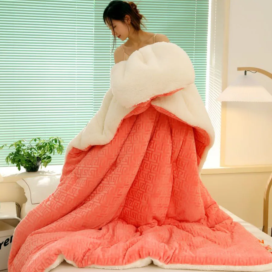 

Home Winter Thickened Warm Lamb Fleece Quilt Microfiber Fleece Blanket Adult Children Solid Color Quilt Core Single, Queen, King