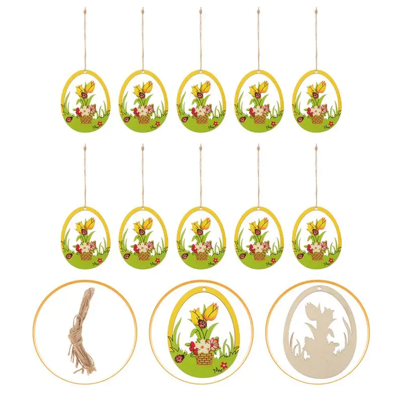 

10Pcs Easter Party Home Decor Wooden Hemp Rope Made Lovely Wall Pendant