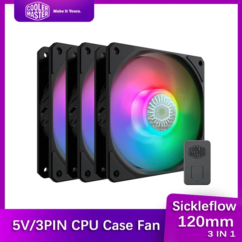 Master Sickleflow Argb 3in1 120mm Computer Case Fan Rgb 5v/3pin Addressable Pwm Fan Quiet Cpu Cooling Fan With Controller