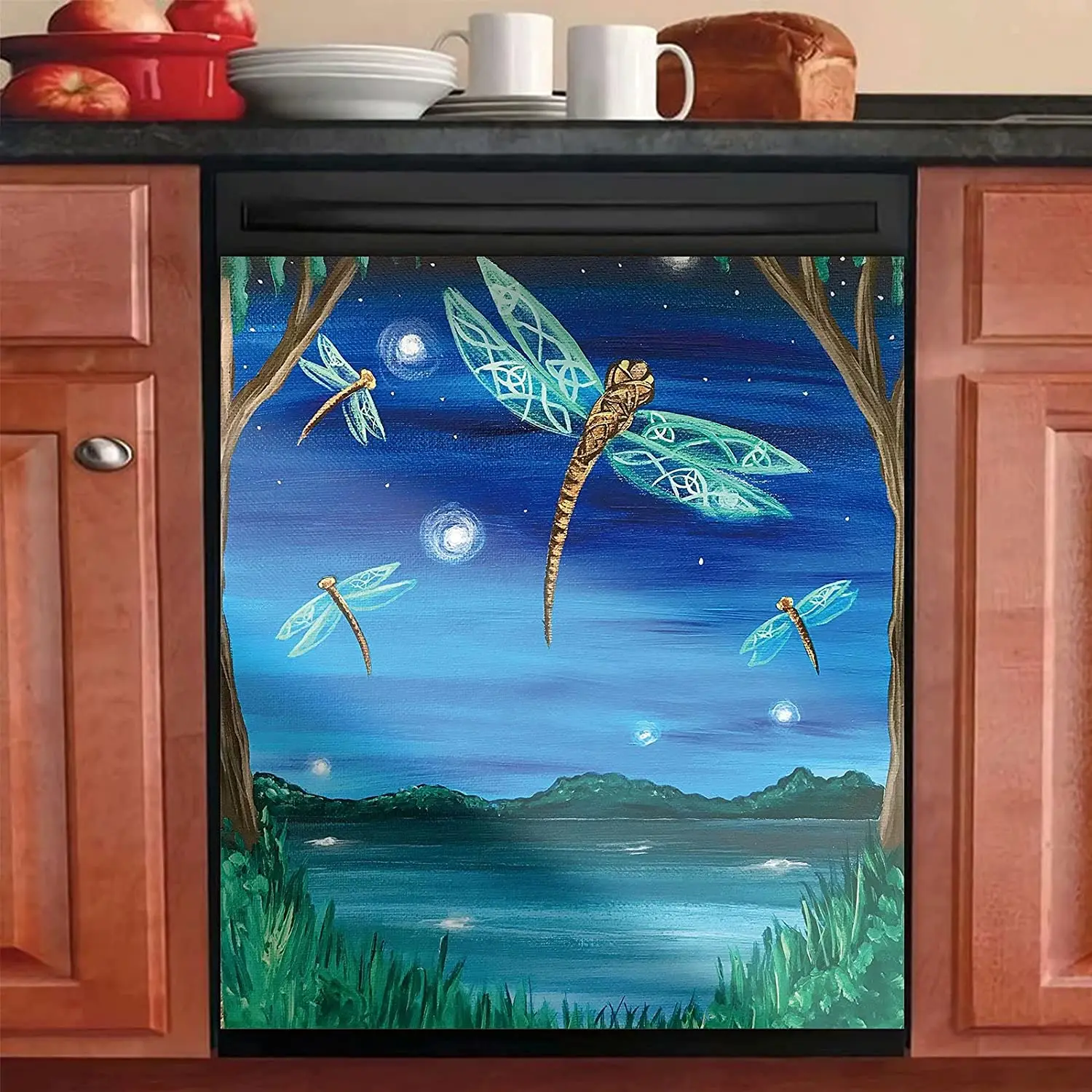 

Dishwasher Door Cover Dragonfly Magnetic Dishwasher Sticker,Refrigerator Panels Kitchen Cabinet Decor Decals Vinyl Decorative