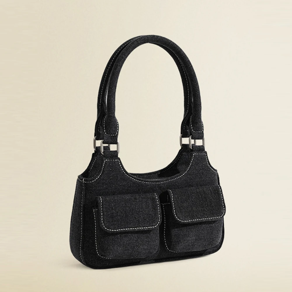 

Black Women Shoulder Bag Designer Denim Armpit Bag Brands Canvas Bags for Women 2023 Multiple Pockets Shopper Purses Clutch Tote