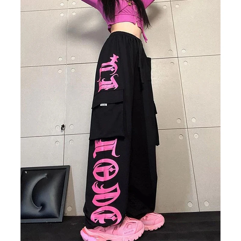 

Y2K Cargo Pants Women Streetwear Printed Wide Leg Joggers Sweatpants Harajuku Hip Hop Multi-Pocket Loose Casual Sports Trousers