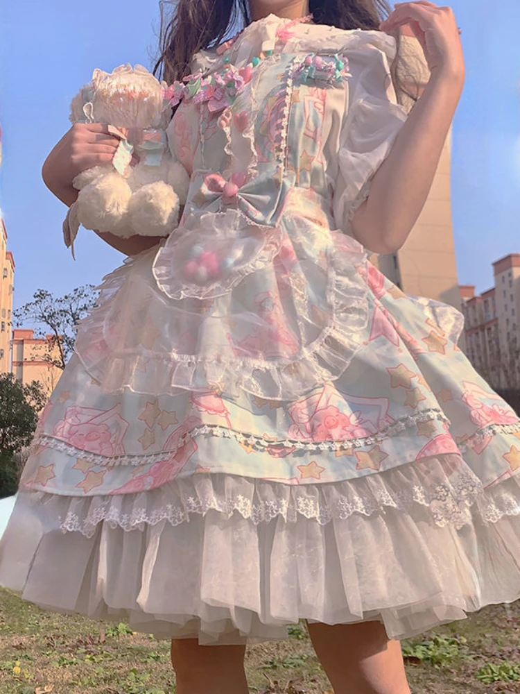 

Bow Kawaill Lolita Mini Suspender Skirts Women Lace High Waist Y2k Party Skirts Style 2023 Summer Fashion Sweet Skirts Chic