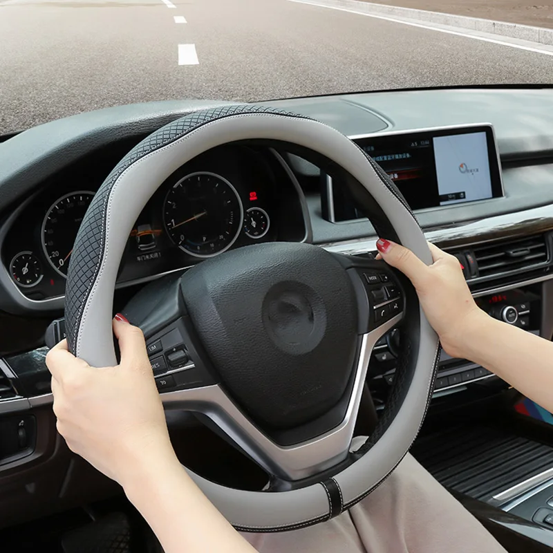 

37-38cm Four Seasons Universal Car-Styling Steering Wheel Protective Cover Fashion Embossed Anti-Slip Interior Accessories