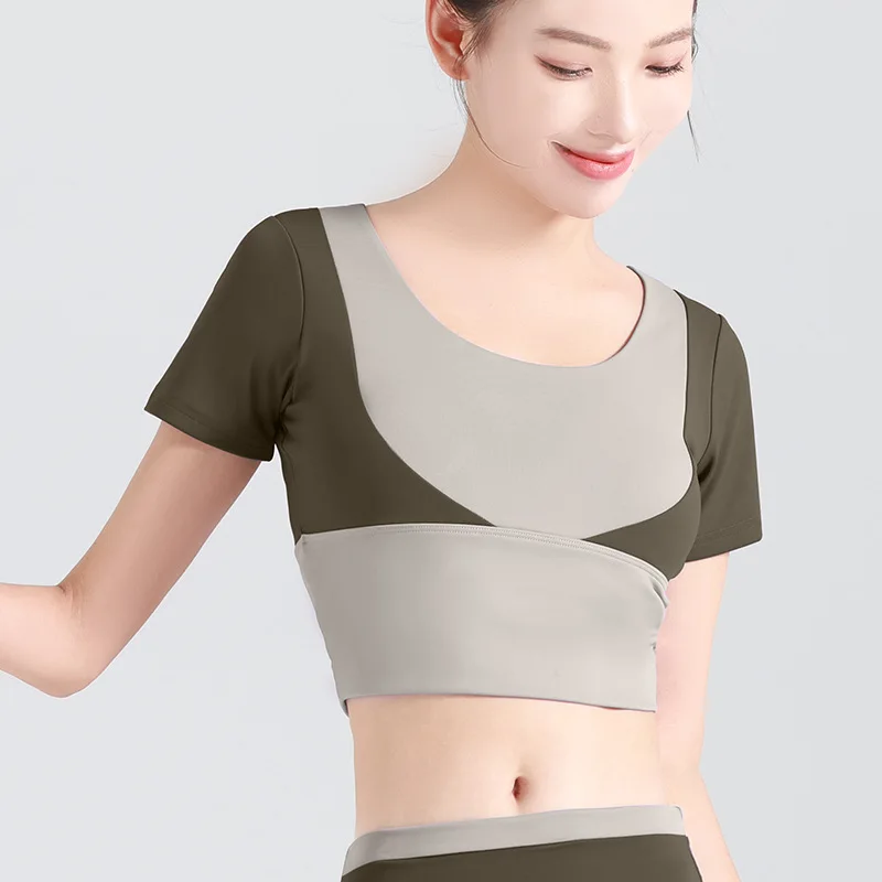 

2022 New Yoga Sports Bra Quick-drying Short-sleeved with Removable Chest Pad Outdoor Running Sports Cycling Sports Tights Women
